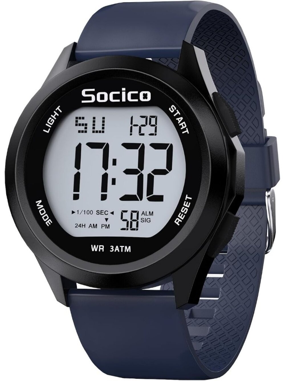 Men's Blue Digital Waterproof LED Light Large Face Military Style Wrist Watch
